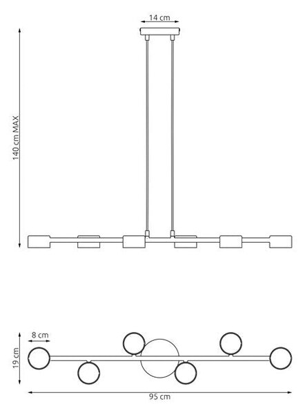 Závěsné svítidlo MEGARA 6 – vínové, 6× GX53, šířka 95 cm
