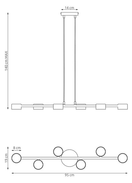 Závěsné svítidlo MEGARA 6 – vínové, 6× GX53, šířka 95 cm