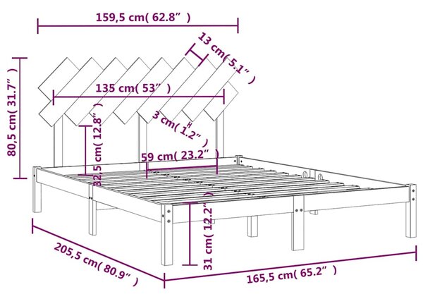 Rám postele bílý 160 x 200 cm masivní dřevo 3104879