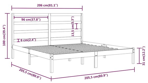 Rám postele černý masivní borovice 200 x 200 cm 3104957