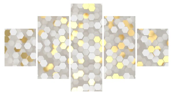 Obraz - Zlato-bílé hexagony (125x70 cm)