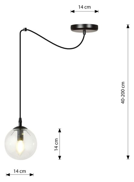 Závěsné svítidlo GIGI 1 – černé, čiré sklo, 1× E14, šířka 200 cm