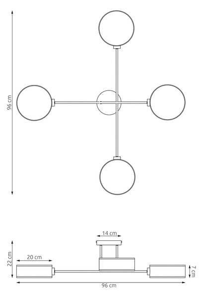 Stropní svítidlo MAGA 4 – celočerné, textilní stínidla, 4× E14, šířka 96 cm