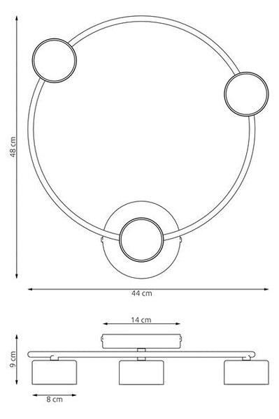 Stropní svítidlo LUCIO 3 – vínové, 3× GX53, šířka 48 cm