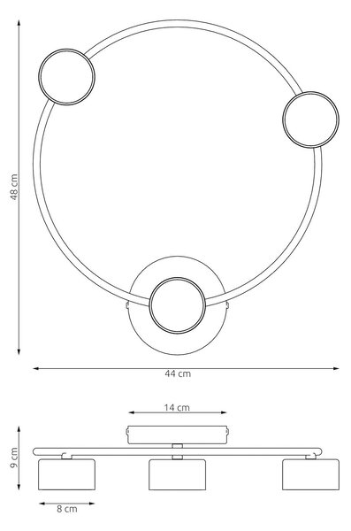 Stropní svítidlo LUCIO 3 – vínové, 3× GX53, šířka 48 cm