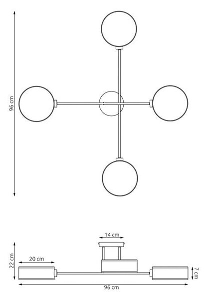 Stropní svítidlo MAGA 4 – celočerné, textilní stínidla, 4× E14, šířka 96 cm