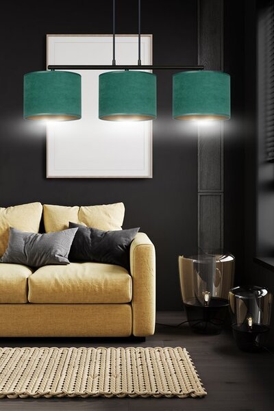 Závěsné svítidlo HILDE 3 – černé, zelená textilní stínidla, 3× E27, šířka 72 cm