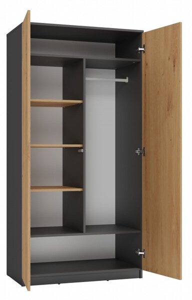 Dvoudveřová šatní skříň 90 cm TAUNO - dub artisan / antracitová