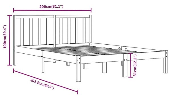 Rám postele šedý masivní borovice 200 x 200 cm 3105093