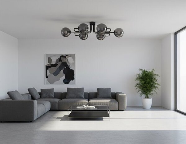 Stropní svítidlo BRENDI 6A – černé, grafitové sklo, 6× E14, šířka 96 cm
