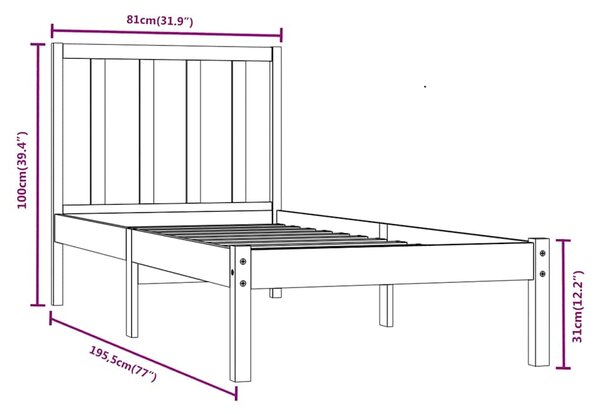 Rám postele černý masivní borovice 75 x 190 cm malé jednolůžko 3105100