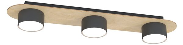 Stropní svítidlo DIAZ 3 – černé, dřevěný detail, 3× GX53, šířka 55 cm