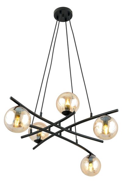 Závěsné svítidlo ESSA 5 – černé, jantarové sklo, 5× E14, šířka 100 cm