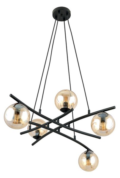 Závěsné svítidlo ESSA 5 – černé, jantarové sklo, 5× E14, šířka 100 cm