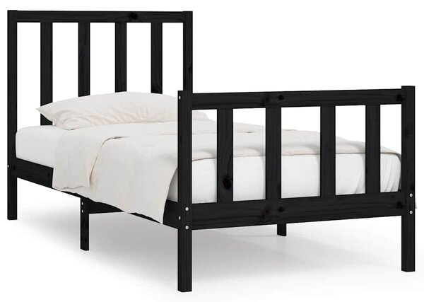 Rám postele černý masivní dřevo 75 x 190 cm malé jednolůžko 3105189