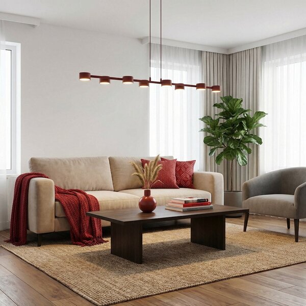 Závěsné svítidlo MEGARA 8 – vínové, 8× GX53, šířka 116 cm