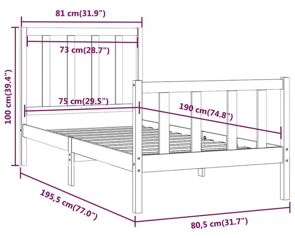 Rám postele černý masivní dřevo 75 x 190 cm malé jednolůžko 3105189