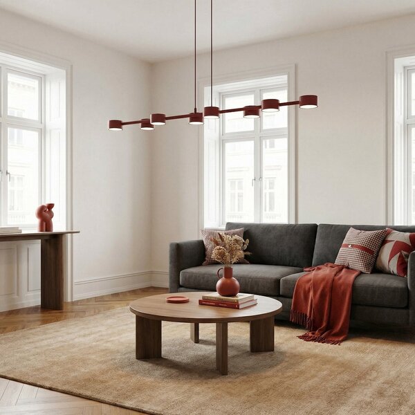 Závěsné svítidlo MEGARA 8 – vínové, 8× GX53, šířka 116 cm