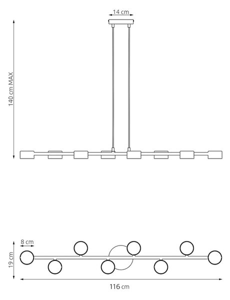 Závěsné svítidlo MEGARA 8 – vínové, 8× GX53, šířka 116 cm