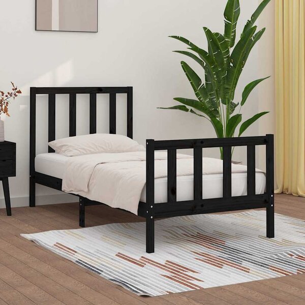 Rám postele černý masivní dřevo 75 x 190 cm malé jednolůžko 3105189
