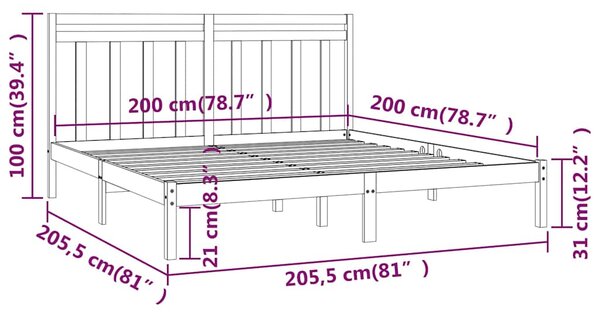 Rám postele černý masivní dřevo 200 x 200 cm 3105274