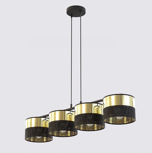 Závěsné svítidlo LUX 4 – černé / zlaté, textilní stínidla, 4× E27, šířka 95 cm