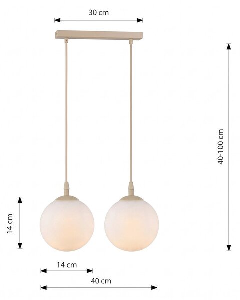 Závěsné svítidlo COSMO 2 – moka, opálové sklo, 2× E14, šířka 40 cm