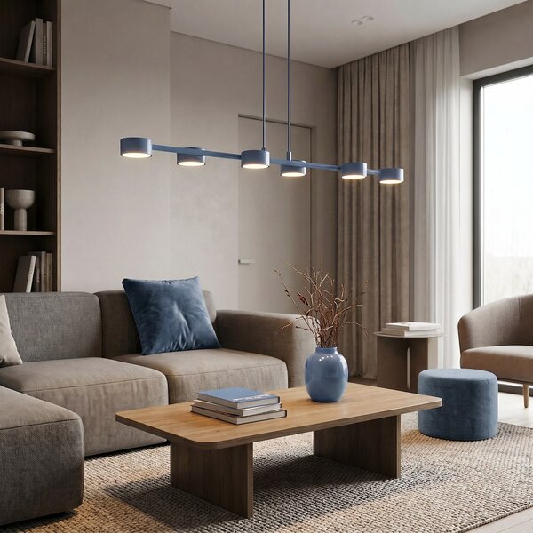 Závěsné svítidlo MEGARA 6 – tlumeně modré, 6× GX53, šířka 95 cm