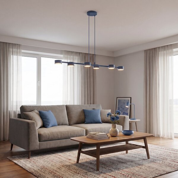 Závěsné svítidlo MEGARA 6 – tlumeně modré, 6× GX53, šířka 95 cm