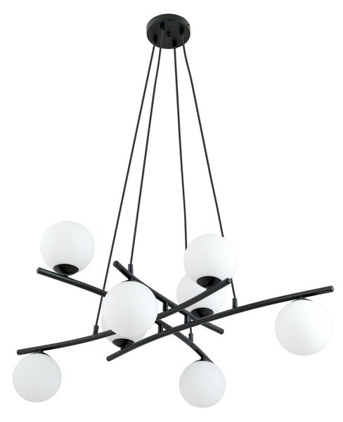 Závěsné svítidlo ESSA 8 – černé, opálové sklo, 8× E14, šířka 100 cm