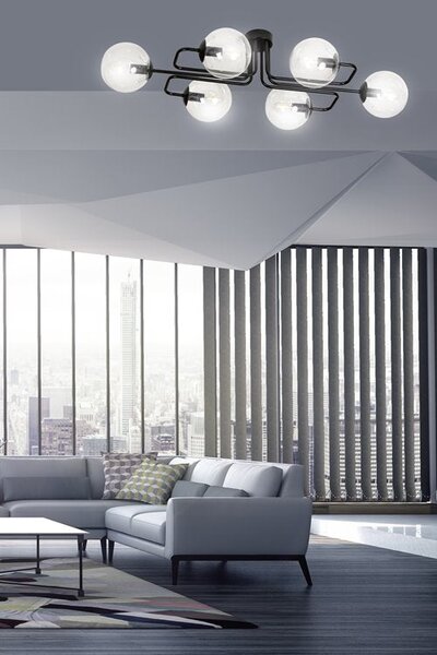 Stropní svítidlo BRENDI 6A – černé, čiré sklo, 6× E14, šířka 93 cm