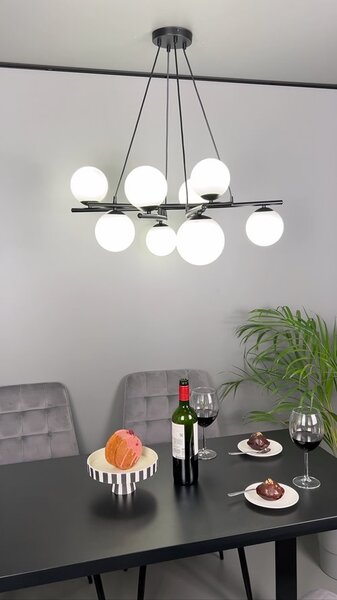 Závěsné svítidlo ESSA 8 – černé, grafitové sklo, 8× E14, šířka 100 cm