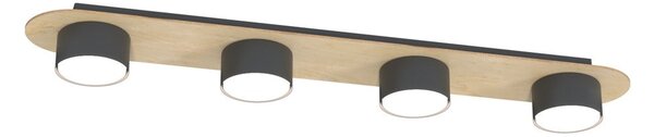 Stropní svítidlo DIAZ 4 – černé, dřevěný detail, 4× GX53, šířka 70 cm