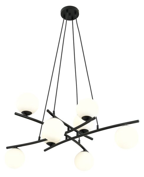 Závěsné svítidlo ESSA 8 – černé, opálové sklo, 8× E14, šířka 100 cm