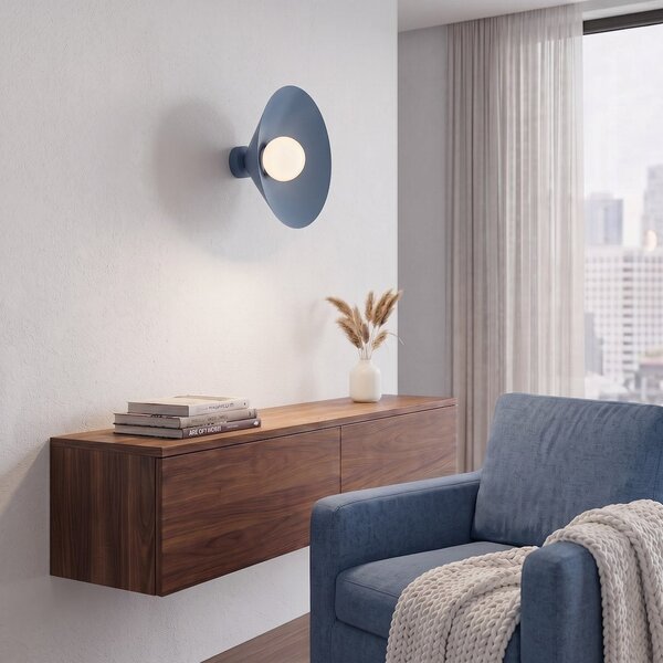 Nástěnné svítidlo MONO 1M – tlumeně modré, bílé sklo, 1× E14, šířka 40 cm