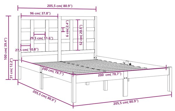 Rám postele černý masivní dřevo 200 x 200 cm 3105494