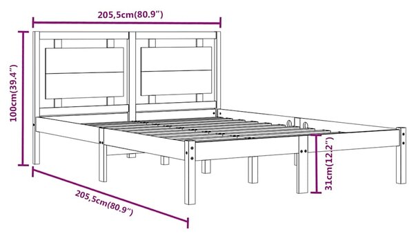 Rám postele bílý masivní dřevo 200 x 200 cm 3105556