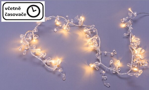 Dekorační řetěz s třpytivými krystaly 20 LED, teplá bílá