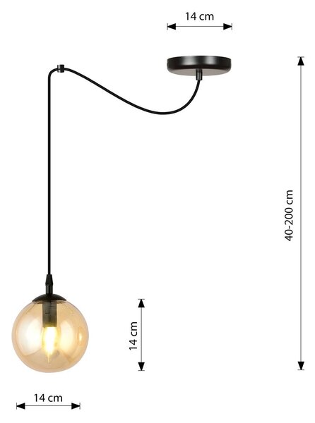 Závěsné svítidlo GIGI 1 – černé, jantarové sklo, 1× E14, šířka 200 cm