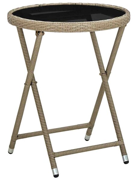 Čajový stolek béžový 60 cm polyratan a tvrzené sklo 310559