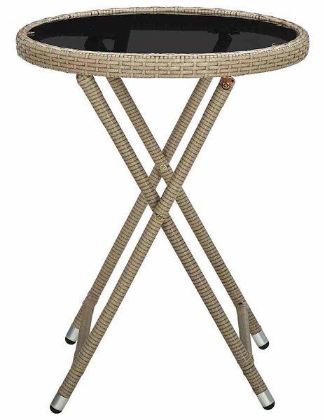 Čajový stolek béžový 60 cm polyratan a tvrzené sklo 310559