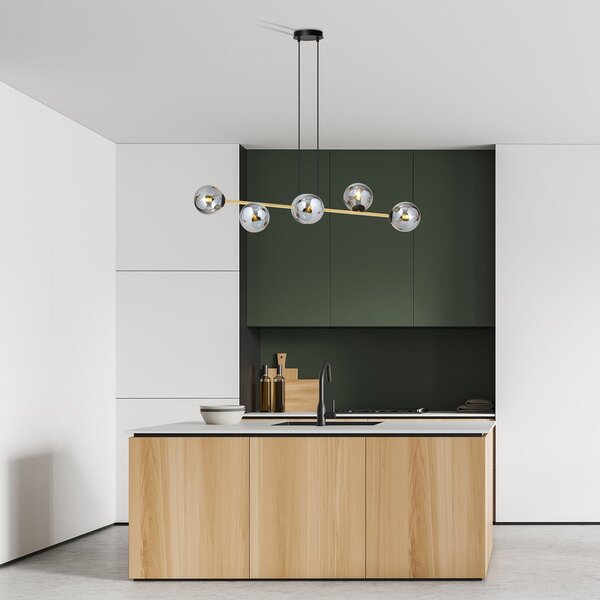 Závěsné svítidlo GRAVITY 6 – černé, grafitové sklo, 6× E14, šířka 110 cm