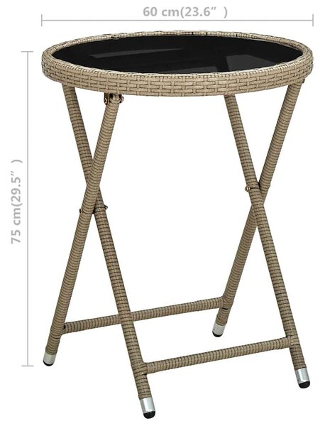 Čajový stolek béžový 60 cm polyratan a tvrzené sklo 310559