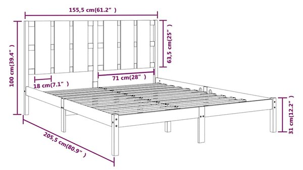 Rám postele černý masivní dřevo 150 x 200 cm King Size 3105609