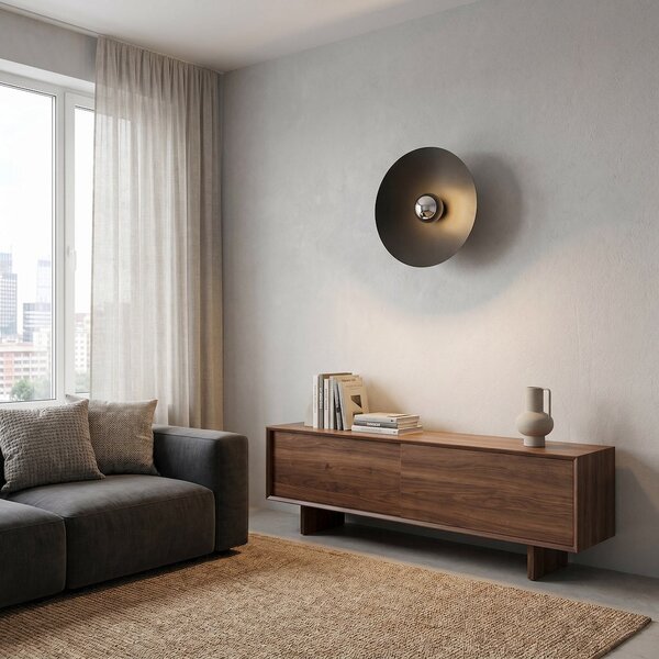 Nástěnné svítidlo MONO K1L – černé, grafitové sklo, 1× E14, šířka 50 cm