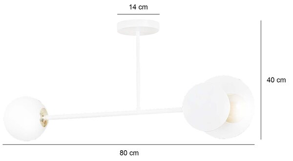 Stropní svítidlo MINERVA 2 – celobílé, sklo, 2× E27, šířka 80 cm