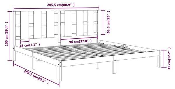 Rám postele šedý masivní borovice 200 x 200 cm 3105622