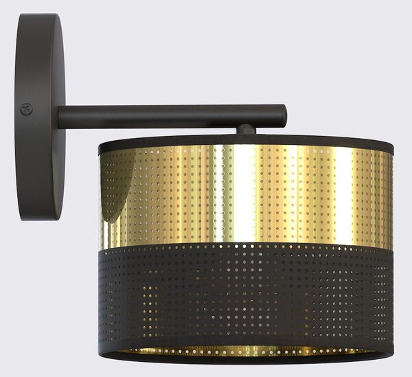 Nástěnné svítidlo LUX K1 – černé / zlaté, textilní stínidlo, 1× E27, šířka 20 cm