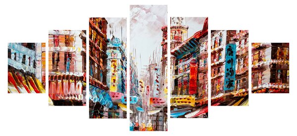 Obraz - Hong Kong, olejomalba (210x100 cm)