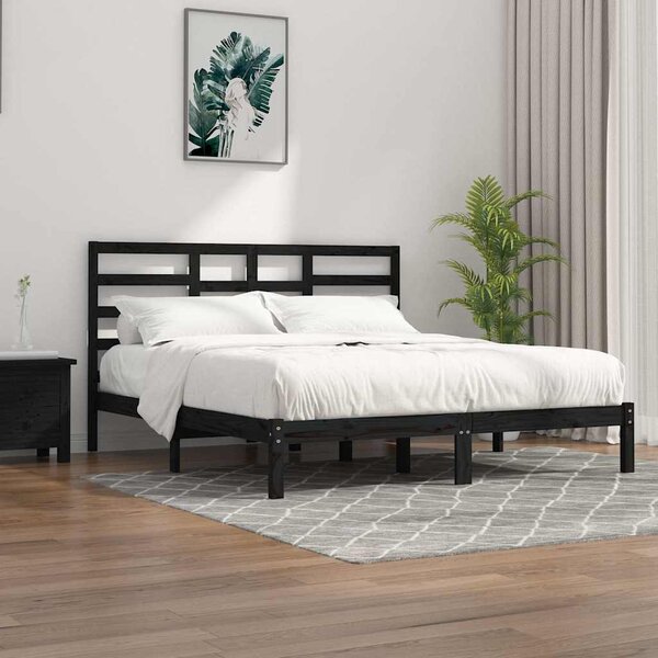 Rám postele černý masivní dřevo 200 x 200 cm 3105819